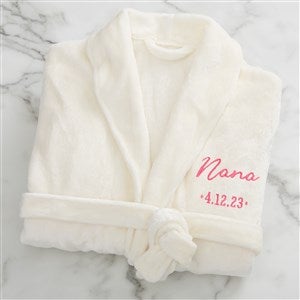 Grandma  Grandpa Established Embroidered Fleece Robe- Ivory - 41474-I