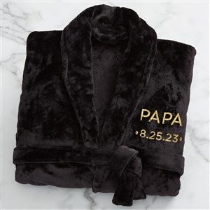 Grandma  Grandpa Established Embroidered Fleece Robe- Black - 41474-B