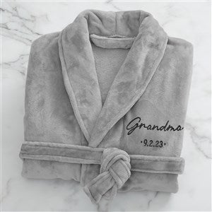Grandma & Grandpa Established Embroidered Fleece Robe- Grey - 41474-G