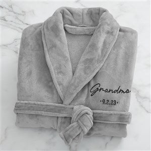 Grandma & Grandpa Established Embroidered Fleece Robe- Grey - 41474-G