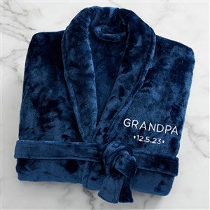 Grandma & Grandpa Established Embroidered Fleece Robe- Navy - 41474-N