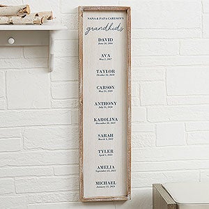Grandchildren Birth Personalized Horizontal Whitewashed Barnwood Frame- 30 x 8 - 41481-30x8
