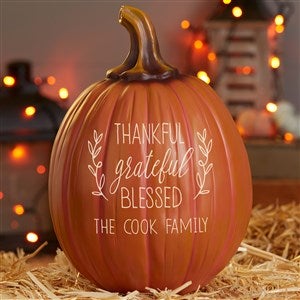 Thankful Grateful Blessed Personalized Pumpkin - Large Orange - 41515-L