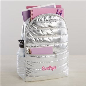 Metallic Silver Embroidered Puffer Backpack - 41533