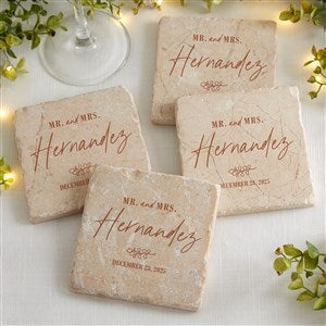 Botanical Wedding Personalized Tumbled Stone Coaster Set - 41659