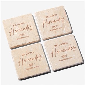Botanical Wedding Personalized Tumbled Stone Coaster Set - 41659