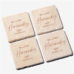 Botanical Wedding Personalized Tumbled Stone Coaster Set - 41659