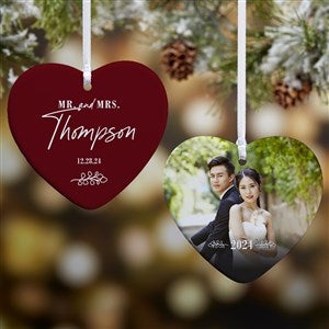 Botanical Wedding Personalized Heart Ornament 3.25 Glossy - 2 Sided - 41660-2S