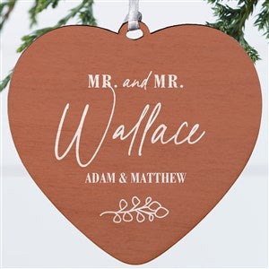 Botanical Wedding Personalized Heart Ornament- 4" Wood - 1 Sided - 41660-1W