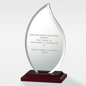 Engraved Glass Flame Award with Gloss Mahogany Base - 41668