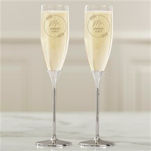 Botanical Wedding Personalized Silver Classic Flute Set - 41681