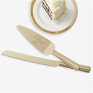 Botanical Wedding Engraved Gold Cake Knife  Server Set - 41684