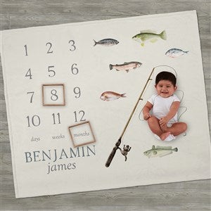 Gone Fishing Personalized Milestone Fleece Blanket - 41772