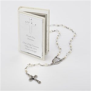First Communion Engraved White Rosary and Keepsake Box - 41823