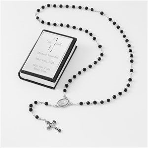 Childrens Black Rosary and Engraved Keepsake Box - 41829