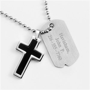 Engraved Black Cross Dog Tag for Him- Horizontal - 41848-H