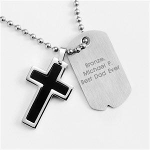 Engraved Black Cross Dog Tag for Dad- Vertical Text - 41849-V
