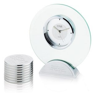 Engraved Round Clock and Paperweight Set for Co-Worker - 41860