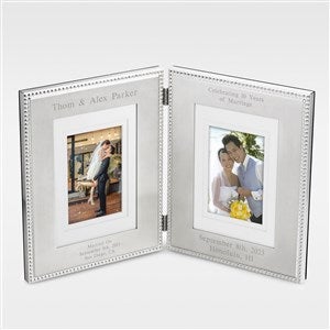 Engraved Beaded Anniversary Double Picture Frame - 41907