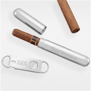 Personalized Retirement Silver Cigar Case and Cigar Cutter Set - 41944-S