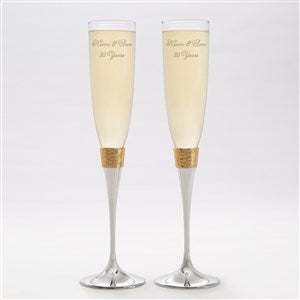 Etched Anniversary Gold Hammered Champagne Flute Set - 41956