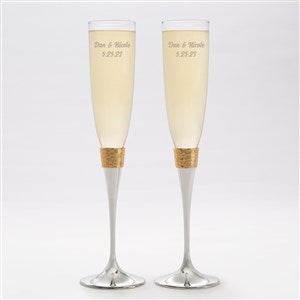 Etched Engagement Gold Hammered Champagne Flute Set - 41957