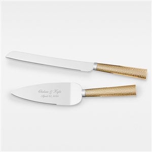 Engraved Wedding Gold Hammered Cake Knife & Server Set - 41959