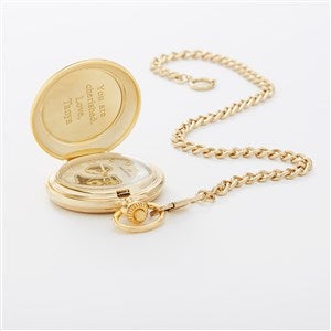 Engraved Monogram Gold Skeleton Pocket Watch and Box