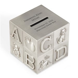 Engraved Baby Block Pewter Bank - 42078