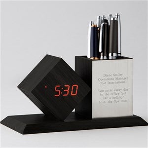 Engraved Professional Grey Digital Desk Clock and Organizer - 42137
