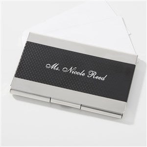 Engraved Black & Silver Business Card Case for Her - 42256