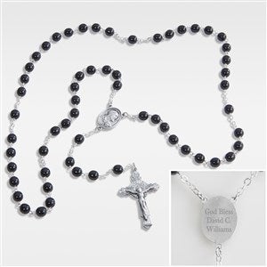 Engraved Religious Adult Black Bead Rosary - 42294