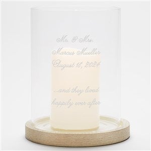 Engraved Wedding Hurricane Candle Holder with Wood Base - 42355