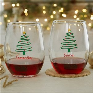 Abstract Christmas Tree Personalized Stemless Wine Glass - 42422-S