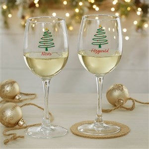 Abstract Christmas Tree Personalized White Wine Glass - 42422-W