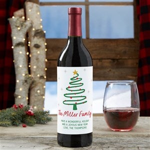 Abstract Christmas Tree Personalized Wine Bottle Label - 42424