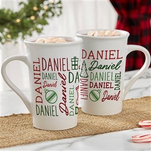 Holiday Repeating Name Personalized Latte Mug - 16 oz. White - 42470-U