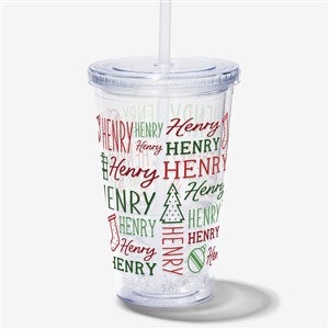 Holiday Repeating Name Personalized 17 oz. Insulated Acrylic Tumbler - 42474