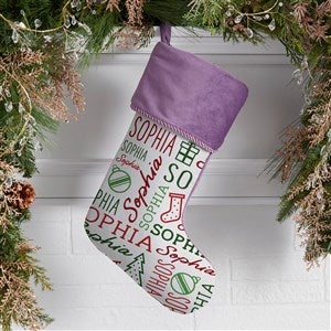 Holiday Repeating Name Personalized Purple Christmas Stocking - 42477-P