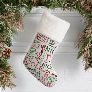 Holiday Repeating Name Personalized Christmas Stocking - Ivory Faux Fur - 42477-IF