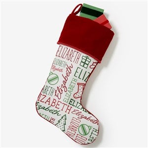 Holiday Repeating Name Personalized Burgundy Christmas Stocking - 42477-B