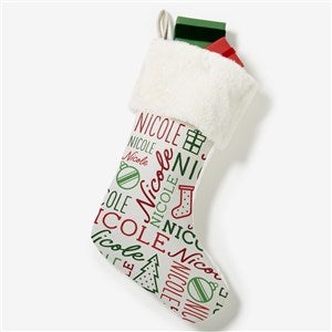 Holiday Repeating Name Personalized Christmas Stocking - Ivory Faux Fur - 42477-IF