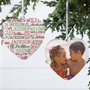 Holiday Repeating Name Personalized Heart Ornament- 4 Wood - 2 Sided - 42484-2W