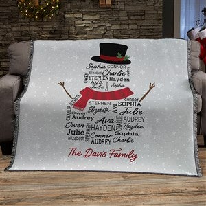 Snowman Repeating Name Personalized Christmas 56x60 Woven Throw Blanket - 42489-A