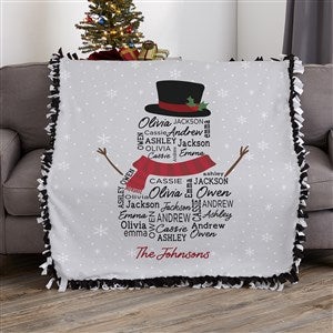Snowman Repeating Name Personalized Christmas 50x60 Tie Blanket - 42489-T