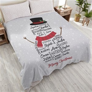 Snowman Repeating Name Personalized Christmas 90x90 Plush Queen Fleece Blanket - 42489-QU