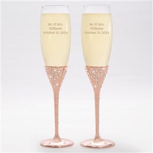 Engraved Wedding Message Rose Gold Champagne Flute Set - 42502