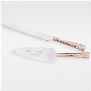 Engraved Wedding Rose Gold Cake Knife & Server Set - 42510