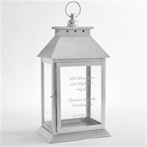 Engraved Wedding Message Decorative Candle Lantern - Silver - 42553-S