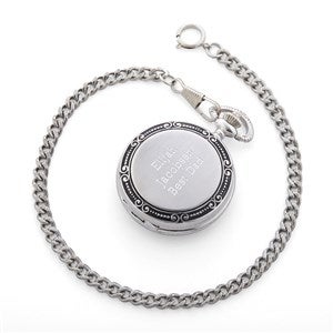 Engraved Silver Photo Memento Pocket Watch and Box - 42599